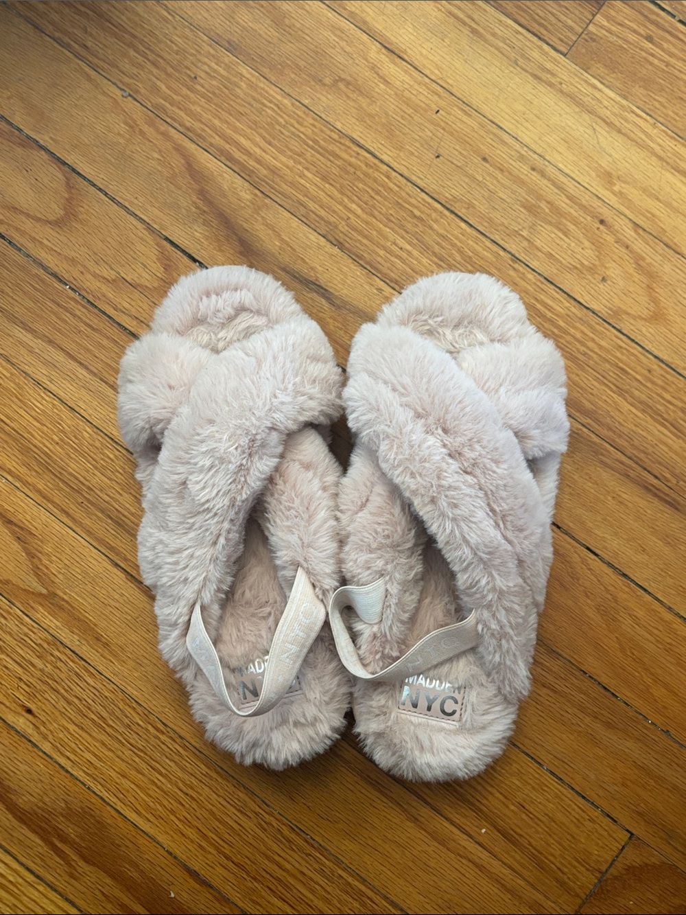 Plush Cross-Band Slide Slippers in Light Taupe